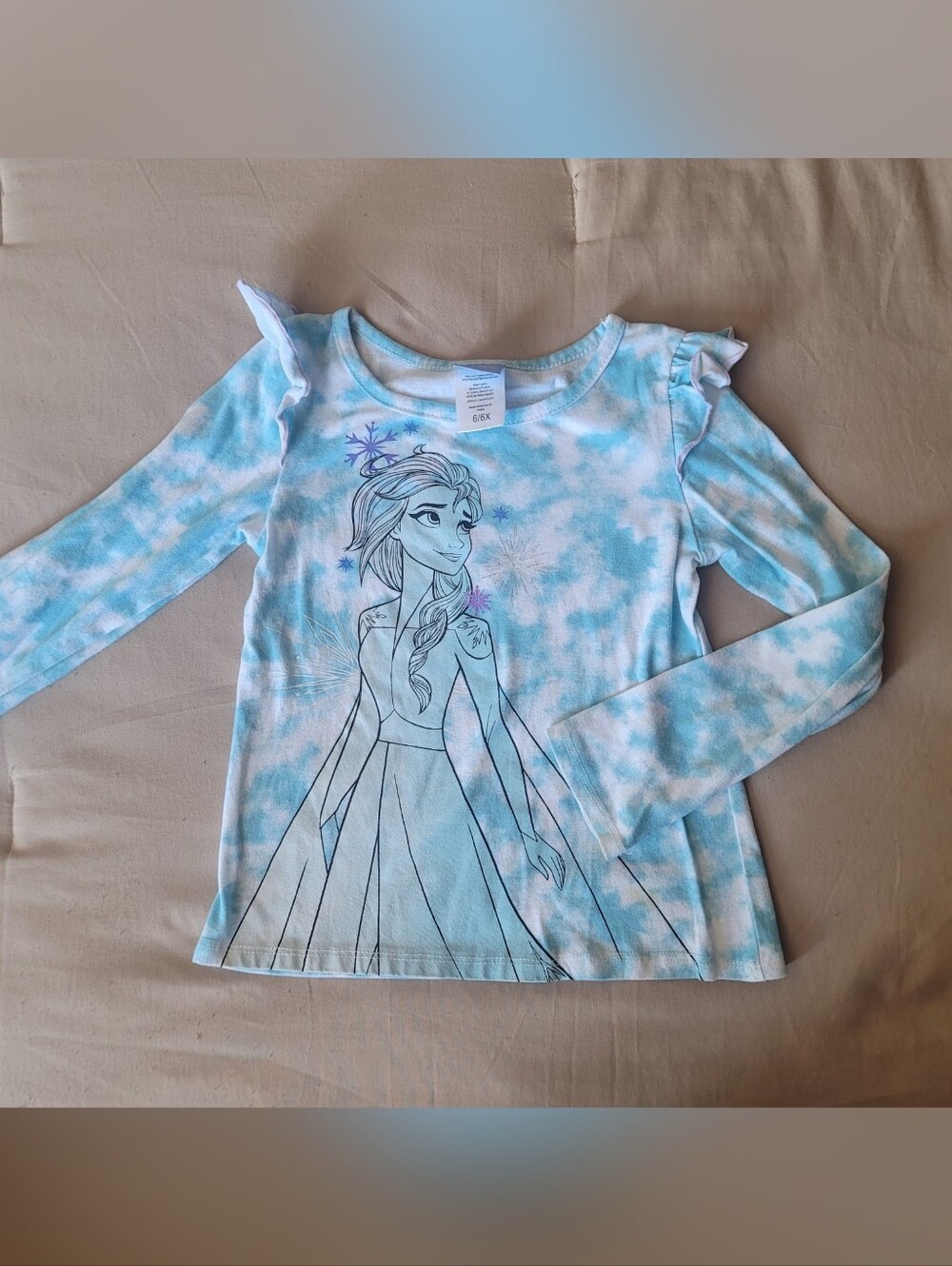 DISNEY Frozen Princess Elsa Tie Dye Long Sleeve Shirt, Size 6/6X